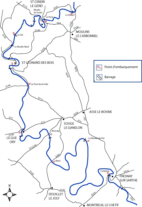 Canoeing Sarthe Parcours
